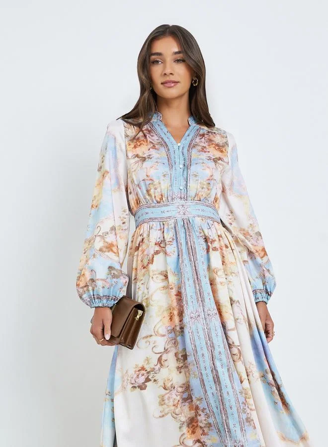 ستايلي فستان طويل بنمط قميص بطبعة كاملة